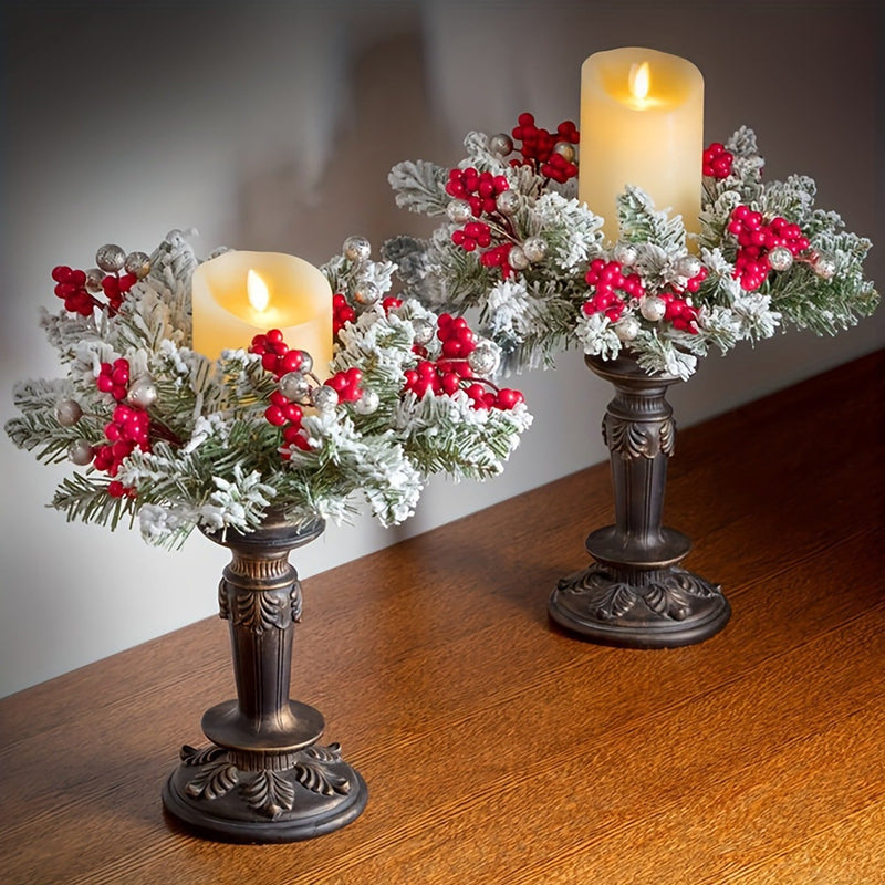 Christmas Frosted Red Berry Candle Wreath Bulk Holiday Decor for Fireplace Dining Table