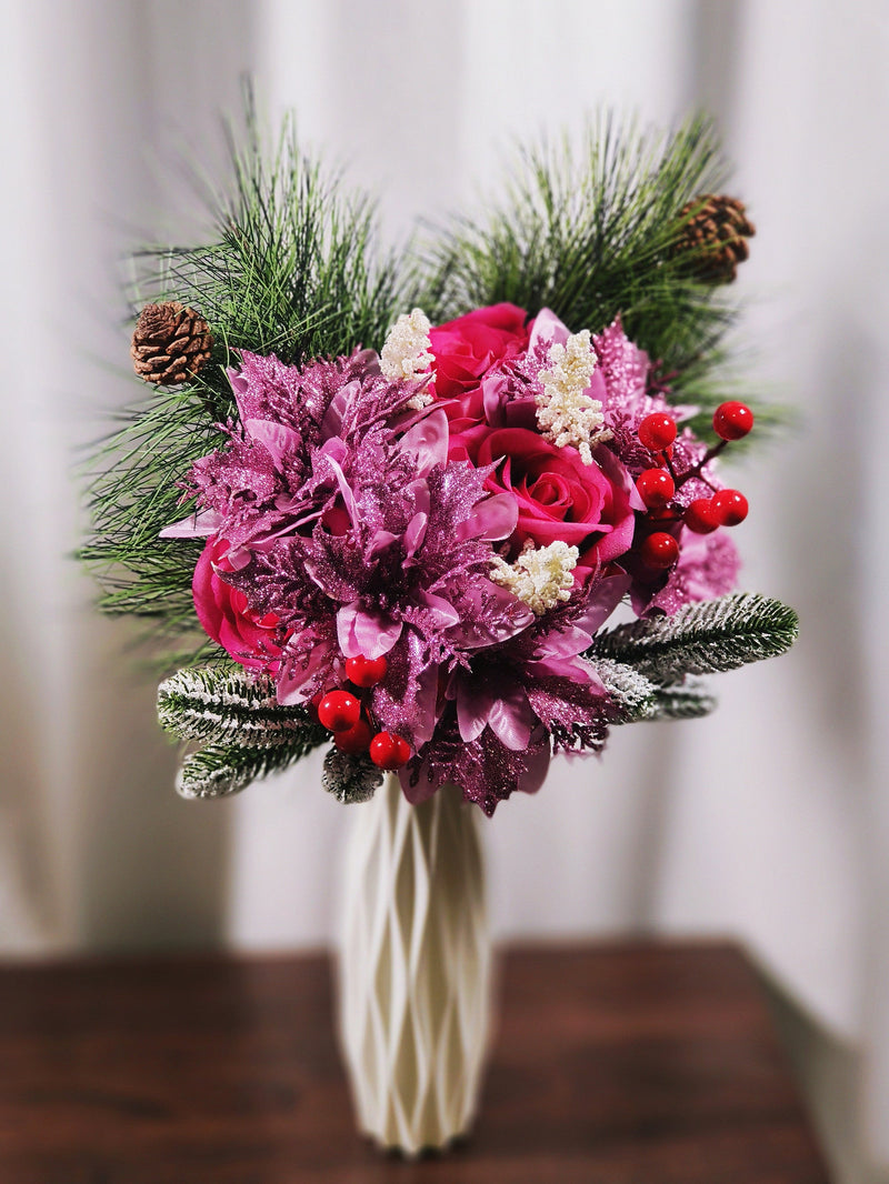 17 Pcs Artificial Christmas Flowers Bouquet, Mixed Colors, Holiday Floral Arrangement