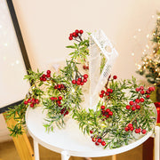 9.8 FT Pre-lit Christmas Snow LED Light Garland with Berries and Leaves, Artificial Holiday Decor String