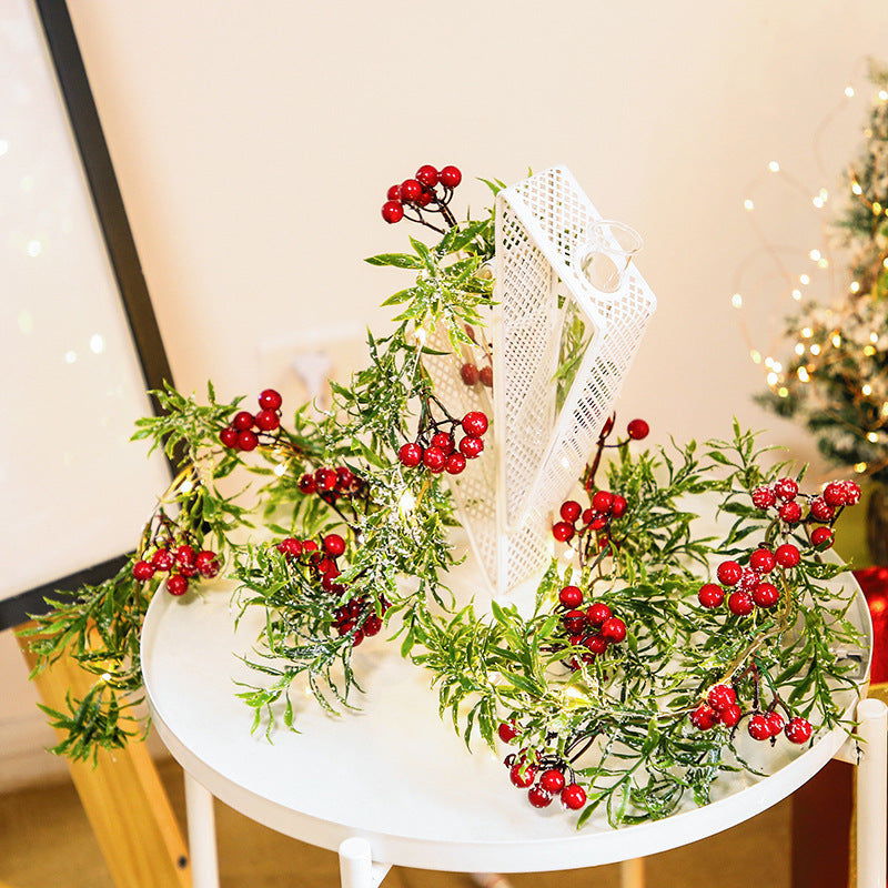 9.8 FT Pre-lit Christmas Snow LED Light Garland with Berries and Leaves, Artificial Holiday Decor String