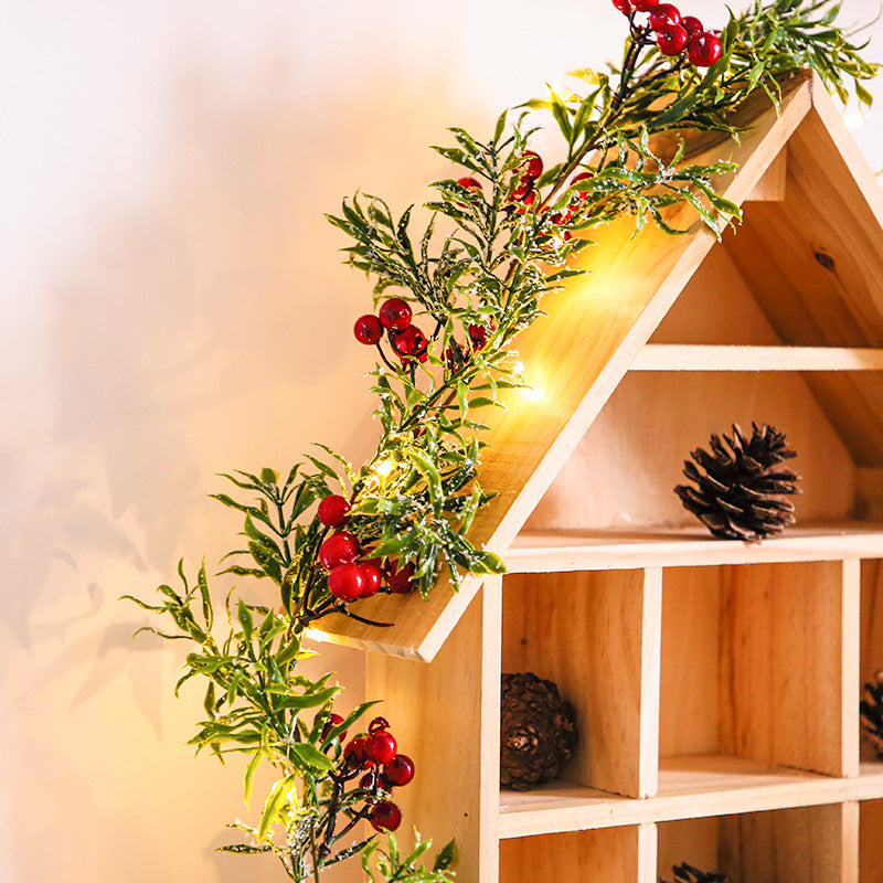 9.8 FT Pre-lit Christmas Snow LED Light Garland with Berries and Leaves, Artificial Holiday Decor String