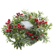 9.8 FT Pre-lit Christmas Snow LED Light Garland with Berries and Leaves, Artificial Holiday Decor String