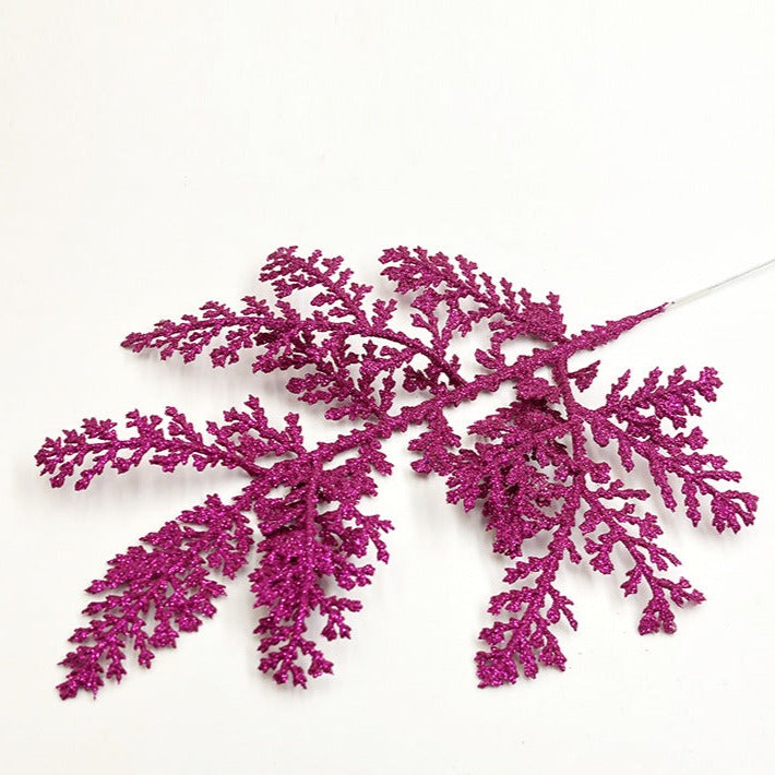 12 Inch 12 Pcs Artificial Pine Needle Twig Picks with Glitter for Christmas Tree Ornaments Fillers