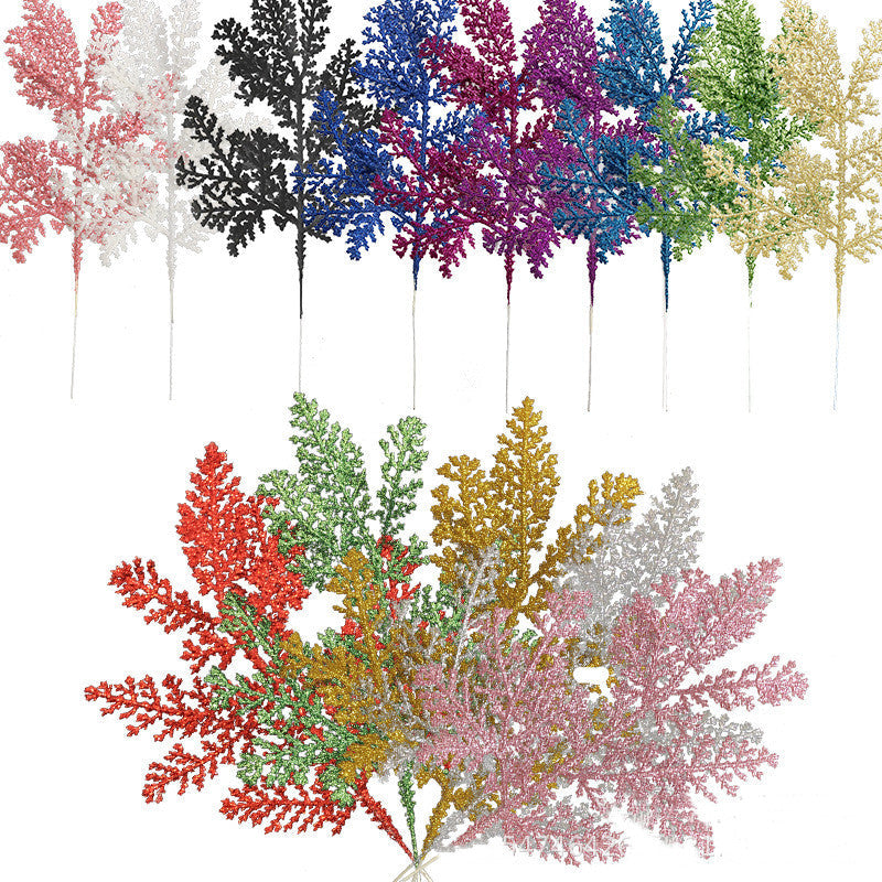 12 Inch 12 Pcs Artificial Pine Needle Twig Picks with Glitter for Christmas Tree Ornaments Fillers