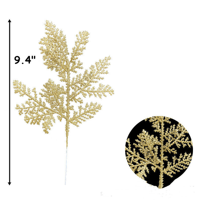 12 Inch 12 Pcs Artificial Pine Needle Twig Picks with Glitter for Christmas Tree Ornaments Fillers