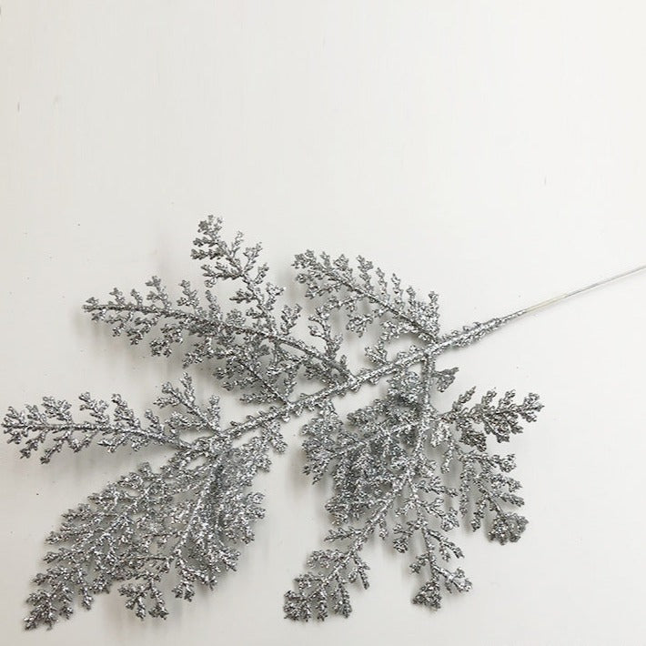 12 Inch 12 Pcs Artificial Pine Needle Twig Picks with Glitter for Christmas Tree Ornaments Fillers