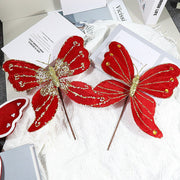 Glitter Christmas Butterfly Stem 12 Inch Bulk Pack for Tree and Wreath Decoration