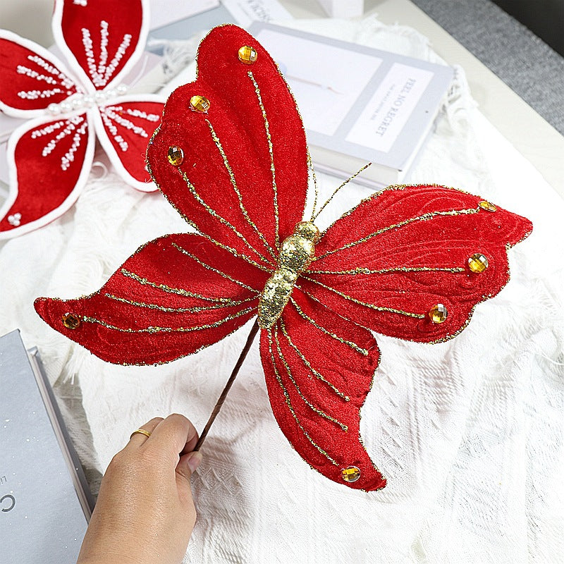 Glitter Christmas Butterfly Stem 12 Inch Bulk Pack for Tree and Wreath Decoration