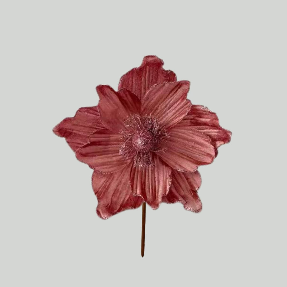 Christmas Glitter Flower Decoration, 12.6×8.7 Inch Sparkly Artificial Flower for Holiday Party & Window Display