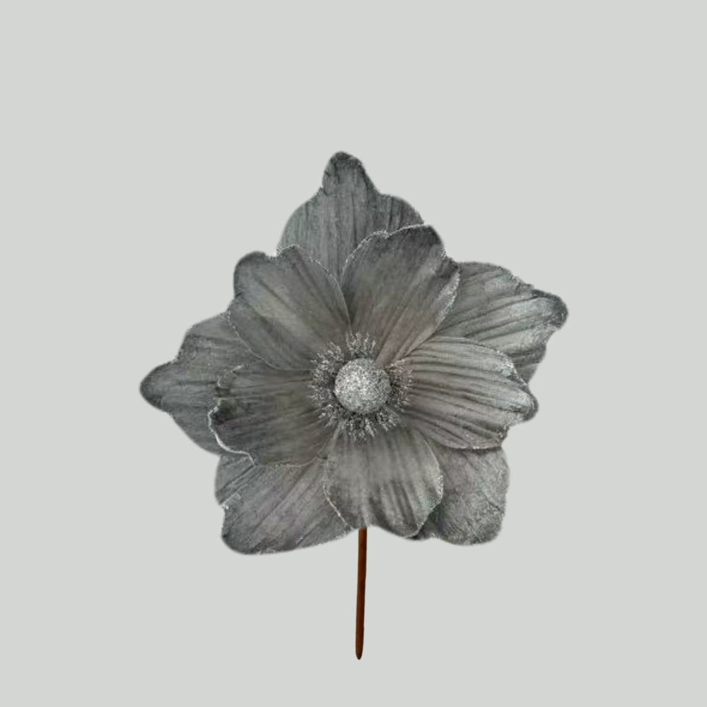 Christmas Glitter Flower Decoration, 12.6×8.7 Inch Sparkly Artificial Flower for Holiday Party & Window Display