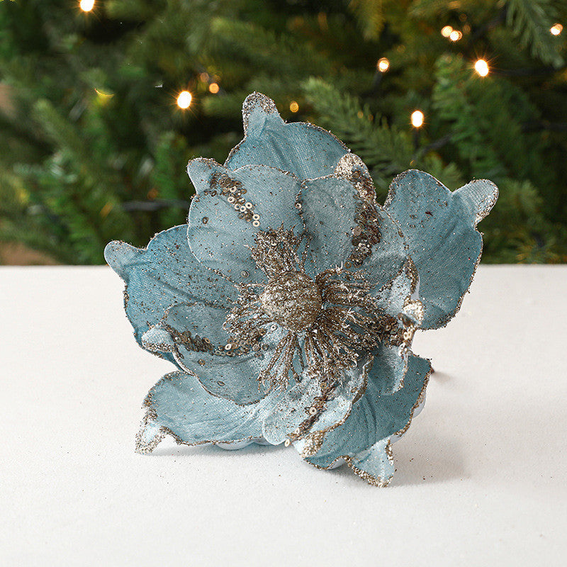 10 Pcs Large Retro Christmas Poinsettia Stems 18 Inch Glitter Artificial Flower Decorations