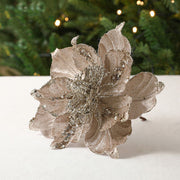 10 Pcs Large Retro Christmas Poinsettia Stems 18 Inch Glitter Artificial Flower Decorations