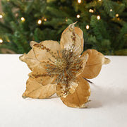 10 Pcs Large Retro Christmas Poinsettia Stems 18 Inch Glitter Artificial Flower Decorations