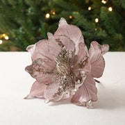10 Pcs Large Retro Christmas Poinsettia Stems 18 Inch Glitter Artificial Flower Decorations