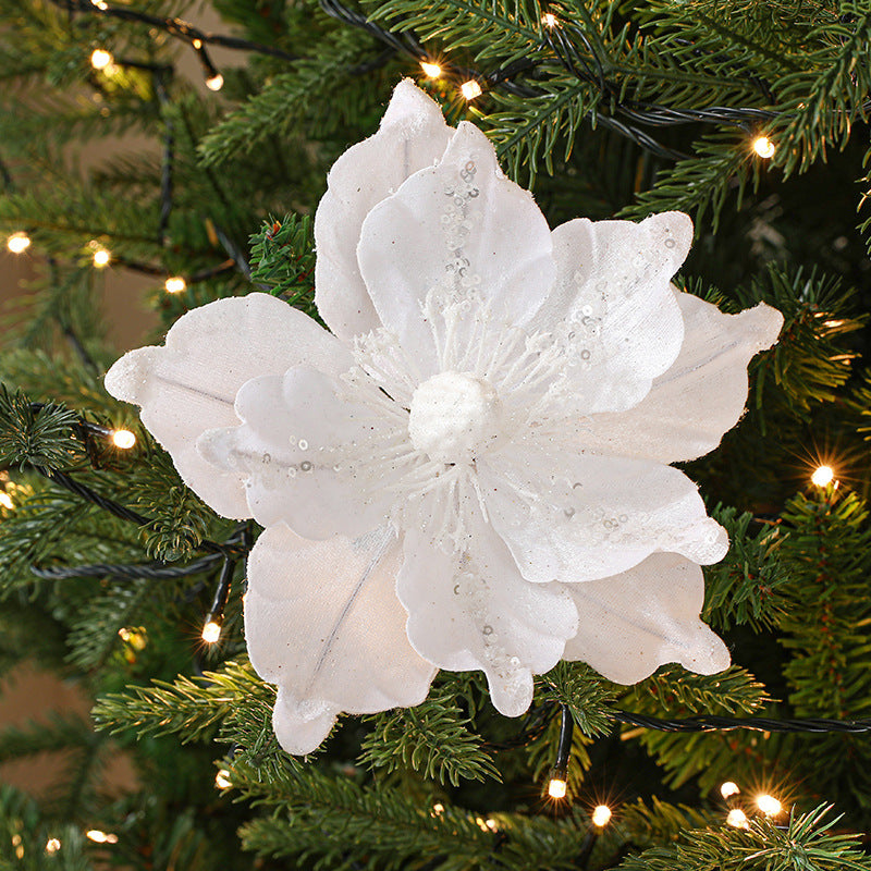 10 Pcs Large Retro Christmas Poinsettia Stems 18 Inch Glitter Artificial Flower Decorations