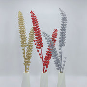 30 Inch Extra Long Glitter Leaf Stems Branches with Holly Berry, Bulk Artificial Floral Stems