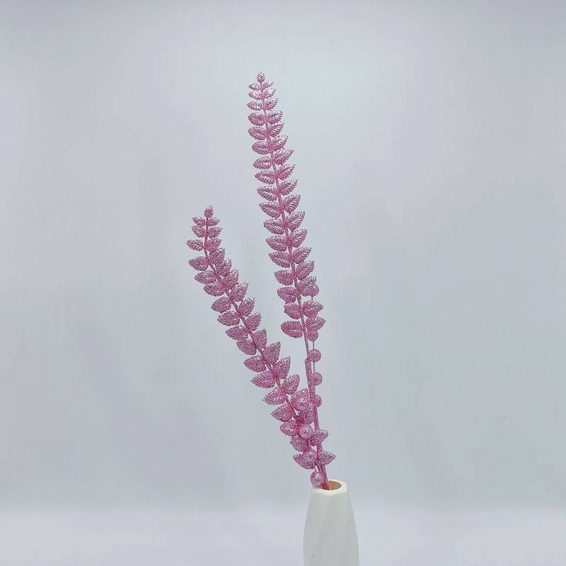 30 Inch Extra Long Glitter Leaf Stems Branches with Holly Berry, Bulk Artificial Floral Stems