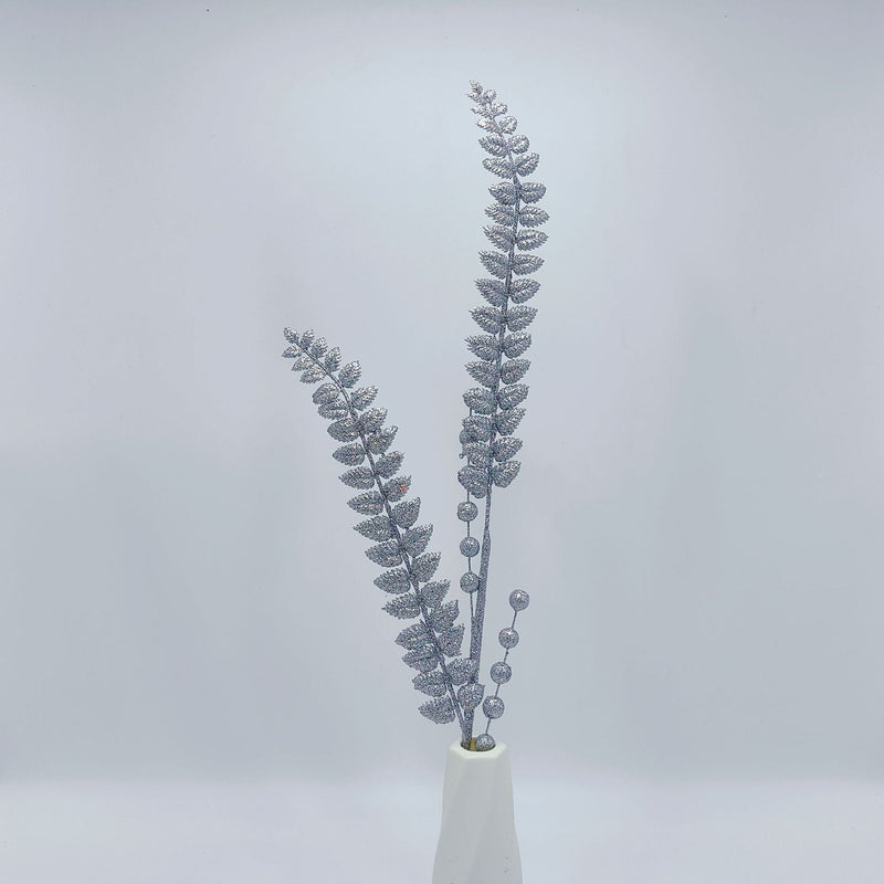 30 Inch Extra Long Glitter Leaf Stems Branches with Holly Berry, Bulk Artificial Floral Stems