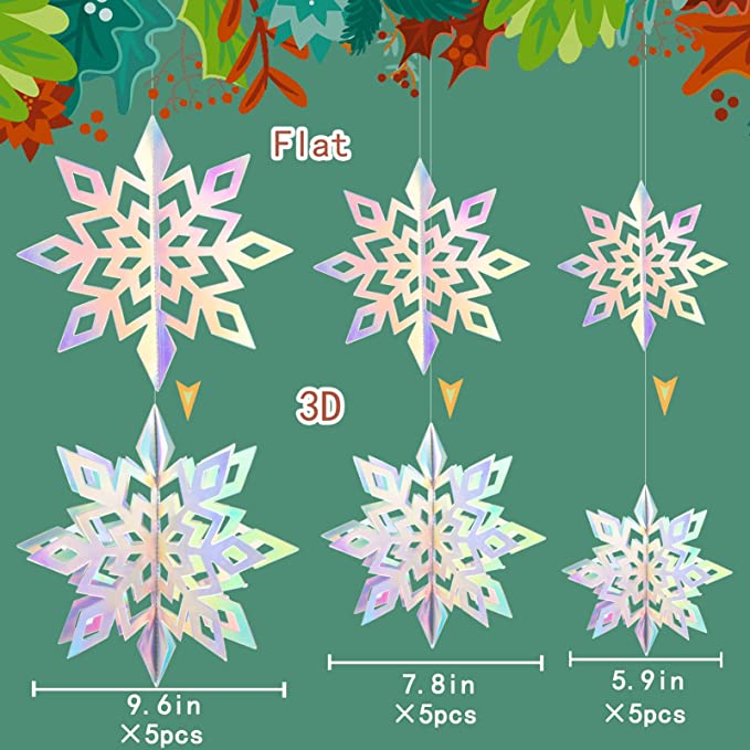 3D Iridescent Christmas Hanging Snowflake Decorations Bulk Wholesale Set