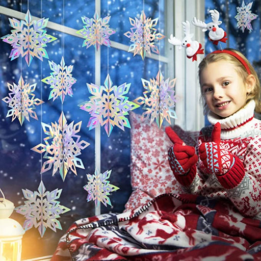 3D Iridescent Christmas Hanging Snowflake Decorations Bulk Wholesale Set