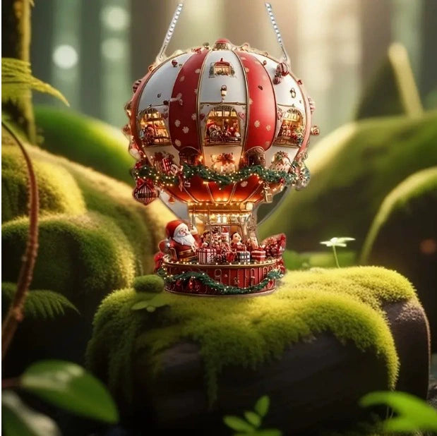 Christmas Hot Air Balloon Santa Acrylic Wall Decor - 7.48" x 5.91" 2D Flat Hanging Ornament for Bedroom & Living Room