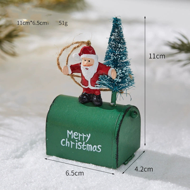 Christmas Iron Mailbox Decor (4.3”) - Santa/Snowman/Moose Holiday Tabletop & Window Display