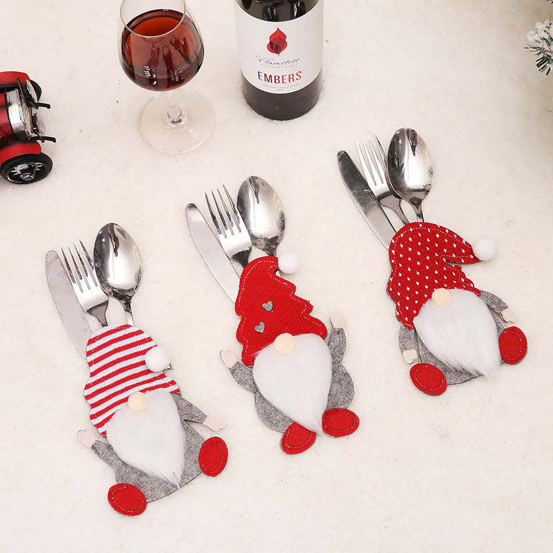 3 Pcs Christmas Santa Knife and Fork Covers Holiday Tableware Decor