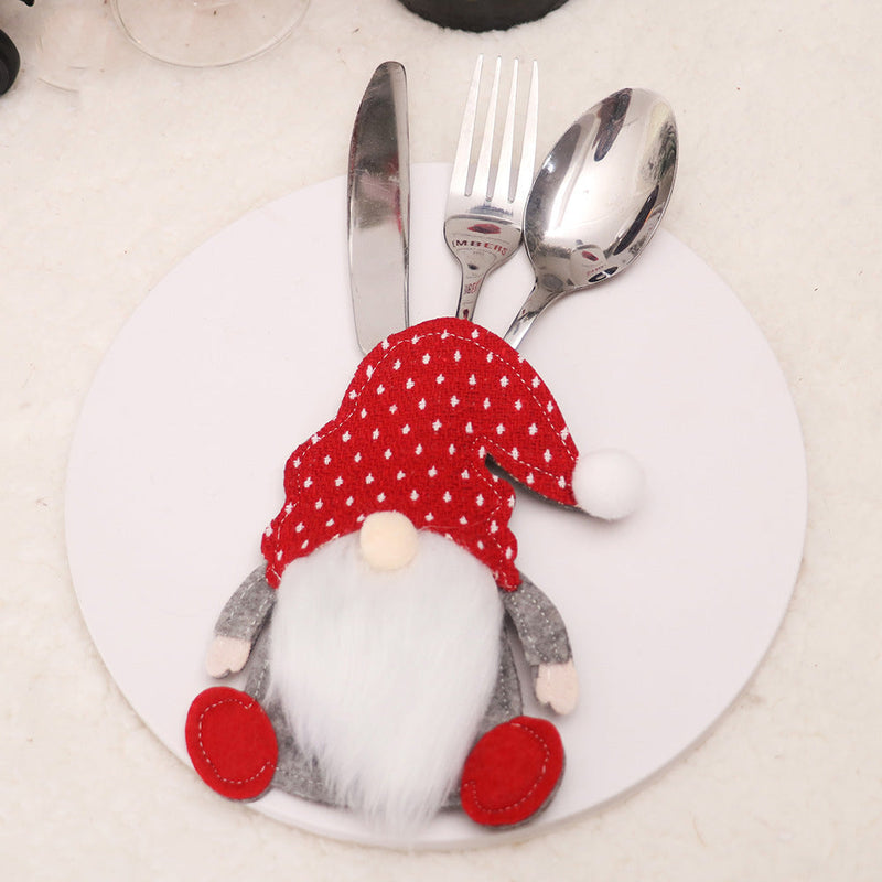 3 Pcs Christmas Santa Knife and Fork Covers Holiday Tableware Decor