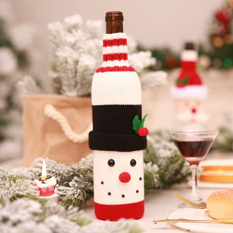 Christmas Knitted Wine Bottle Covers - Santa & Snowman Designs