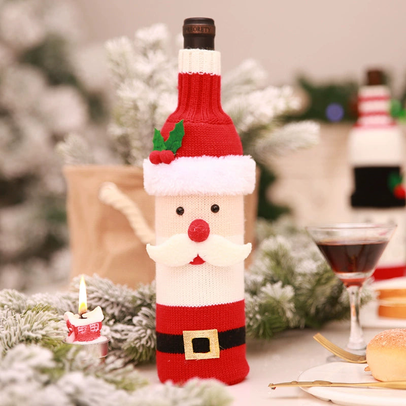 Christmas Knitted Wine Bottle Covers - Santa & Snowman Designs