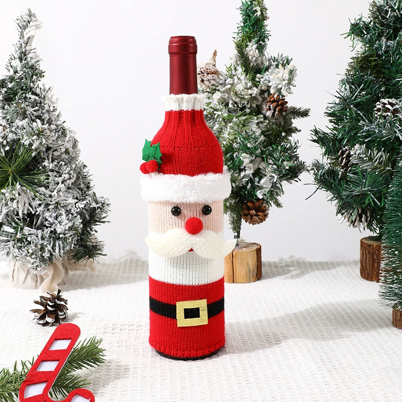 Christmas Knitted Wine Bottle Covers - Santa, Snowman & Reindeer