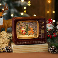 Christmas Musical Snowing TV Decoration - Light-Up Water Globe Ornament with Music Box, Santa & Snowman Figurines