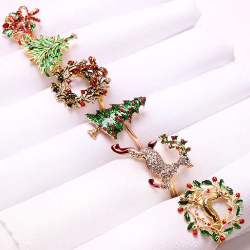 6 Pcs Christmas Napkin Ring Holders Set – Holiday Table Decor, Bulk Pack
