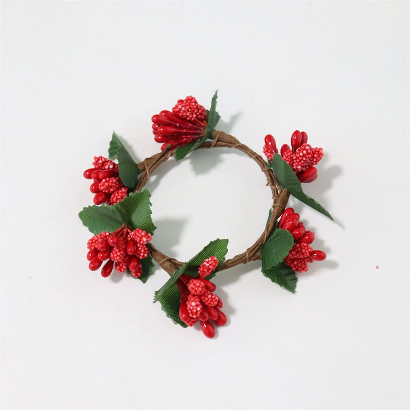 Christmas Pine Needle Napkin Rings - Red Berries & Green Leaves