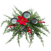 Christmas Pine Poinsettia Berry Candlestick Centerpiece Decoration 25 Inch Bulk Artificial