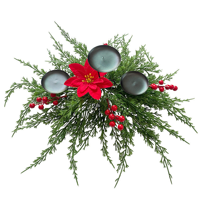 Christmas Pine Poinsettia Berry Candlestick Centerpiece Decoration 25 Inch Bulk Artificial