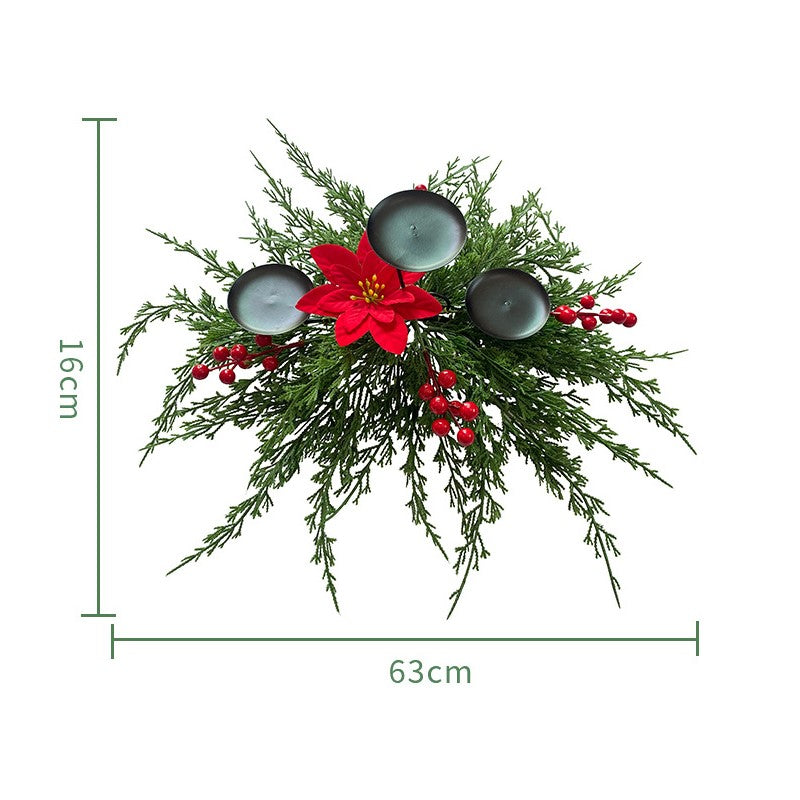 Christmas Pine Poinsettia Berry Candlestick Centerpiece Decoration 25 Inch Bulk Artificial