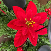 Christmas Pine Poinsettia Berry Candlestick Centerpiece Decoration 25 Inch Bulk Artificial