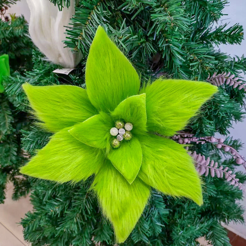 10 Pcs Artificial Poinsettia Flowers Christmas Ornaments Plush Red Holiday Decor