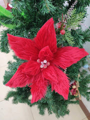 10 Pcs Artificial Poinsettia Flowers Christmas Ornaments Plush Red Holiday Decor