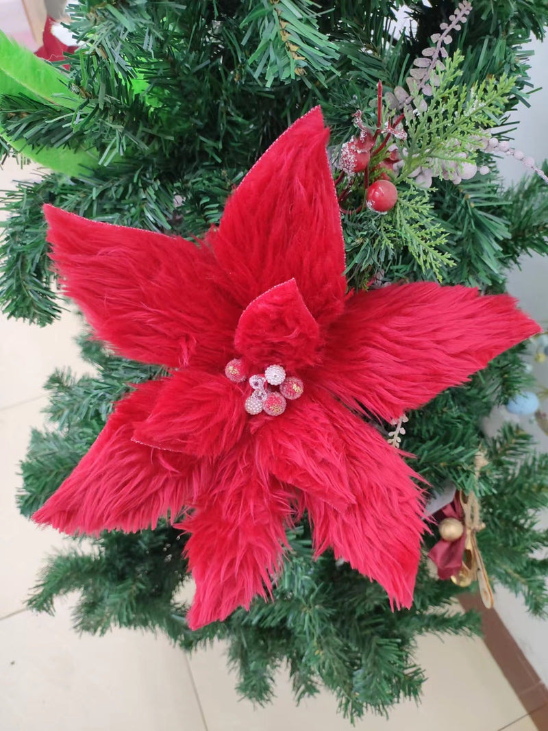 10 Pcs Artificial Poinsettia Flowers Christmas Ornaments Plush Red Holiday Decor