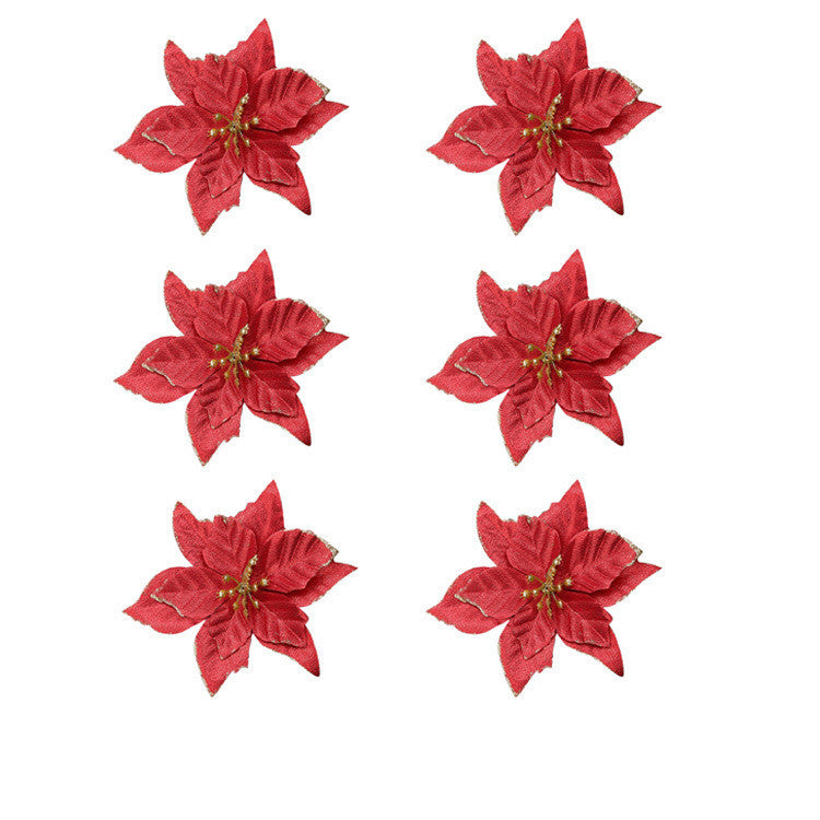 36 Pcs Artificial Christmas Poinsettia Flowers Glitter Hanging Ornaments for Tree Decoration