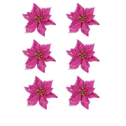 36 Pcs Artificial Christmas Poinsettia Flowers Glitter Hanging Ornaments for Tree Decoration