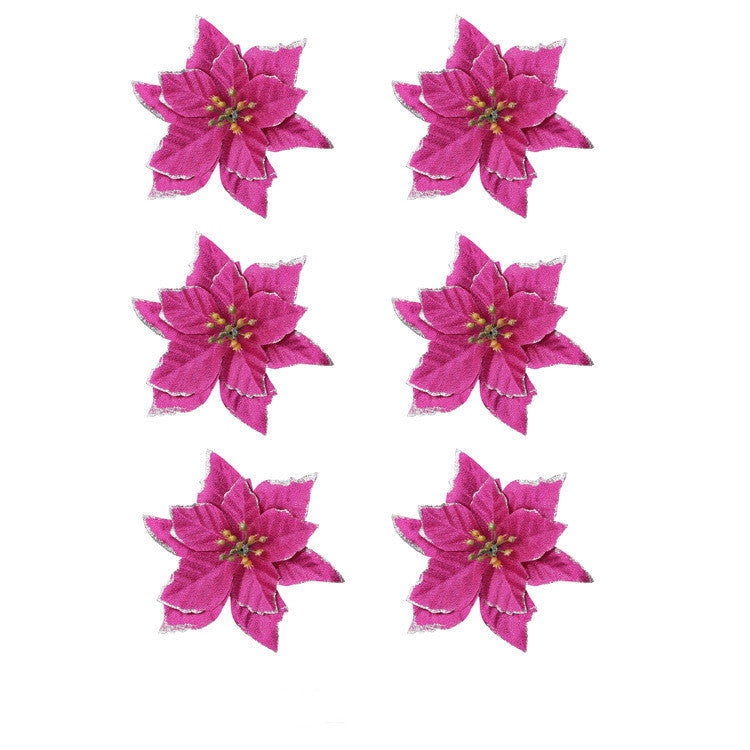 36 Pcs Artificial Christmas Poinsettia Flowers Glitter Hanging Ornaments for Tree Decoration