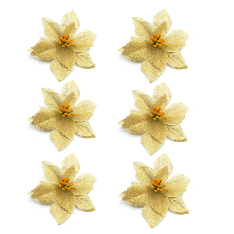 36 Pcs Artificial Christmas Poinsettia Flowers Glitter Hanging Ornaments for Tree Decoration