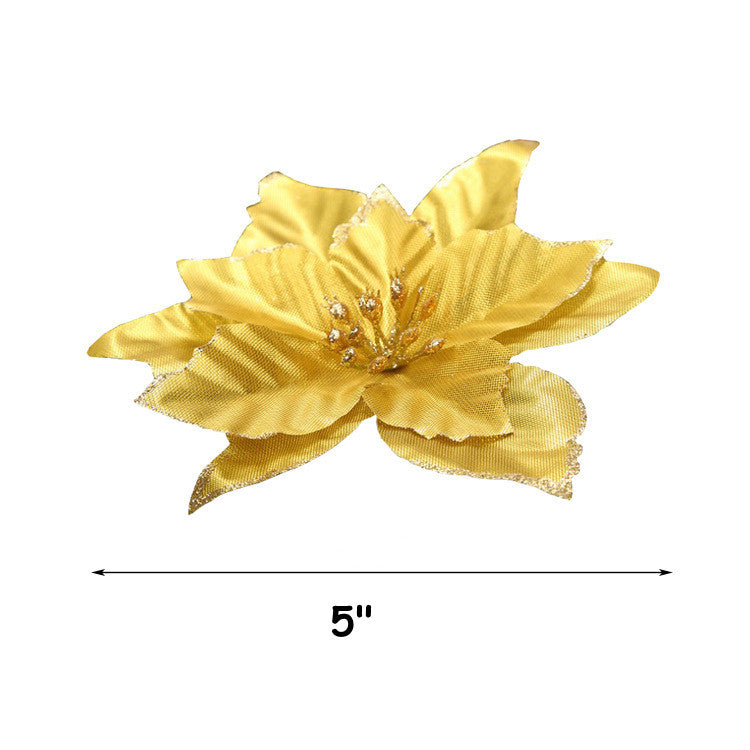 36 Pcs Artificial Christmas Poinsettia Flowers Glitter Hanging Ornaments for Tree Decoration