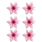 36 Pcs Artificial Christmas Poinsettia Flowers Glitter Hanging Ornaments for Tree Decoration