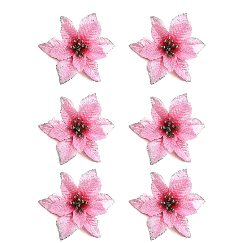 36 Pcs Artificial Christmas Poinsettia Flowers Glitter Hanging Ornaments for Tree Decoration