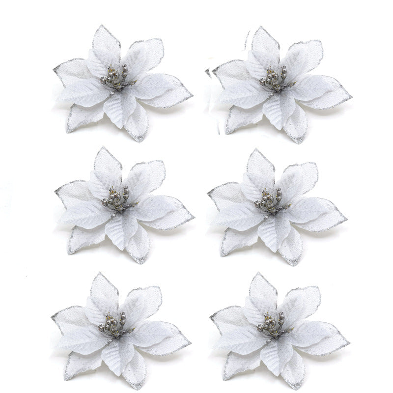36 Pcs Artificial Christmas Poinsettia Flowers Glitter Hanging Ornaments for Tree Decoration