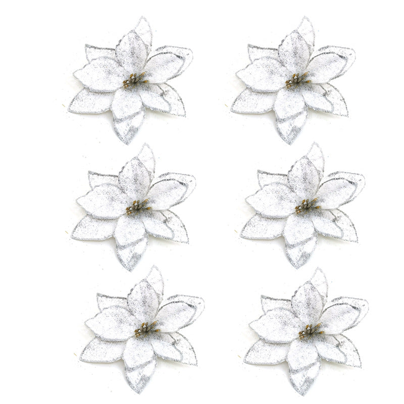 36 Pcs Artificial Christmas Poinsettia Flowers Glitter Hanging Ornaments for Tree Decoration